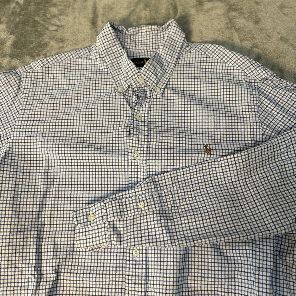 Ralph Lauren Button Down Shirt Mens XXL Blue White Plaid Check Long Sleeve